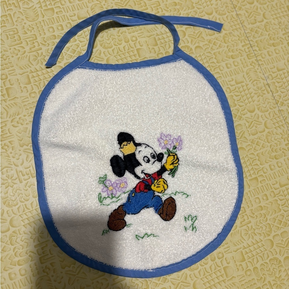 Vintage Bib with Cartoon Design - Blue and White